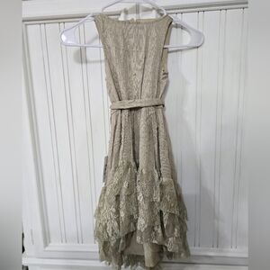 Joyfolie Lace Hi Low Tiered Kids Dress in Tan Size 4 NWT